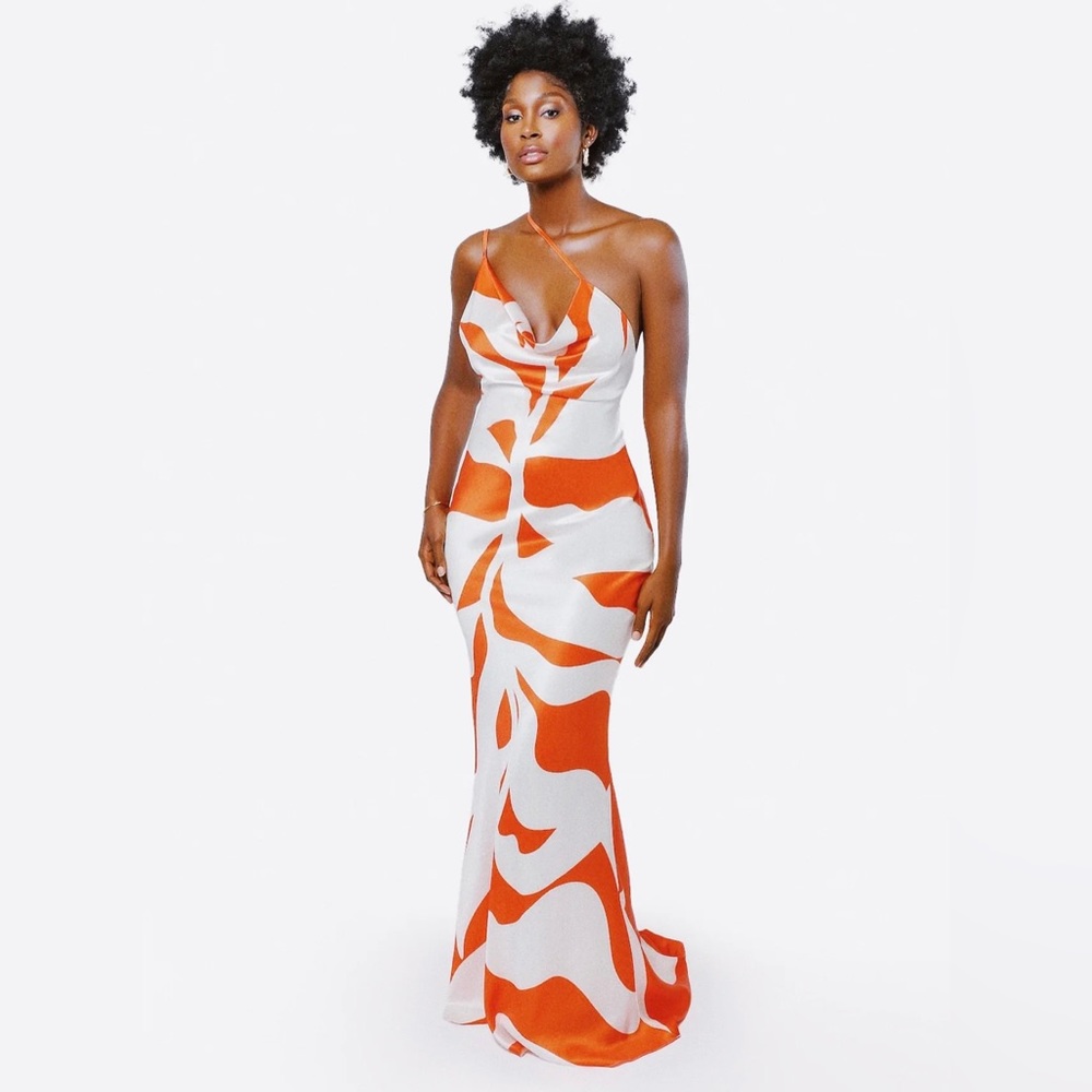 Hanifa Orange and White Maxi Dress